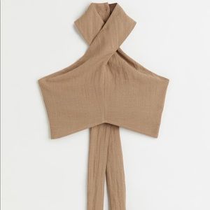 Fitted, wrap crop top in camel